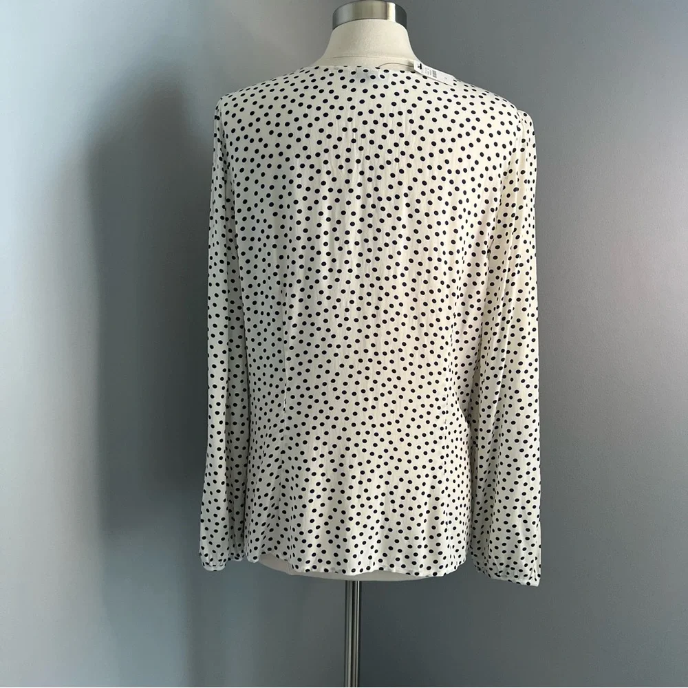 Talbots 14 Cream w/ Navy Scattered Dots Button Up Blouse Top Shirt